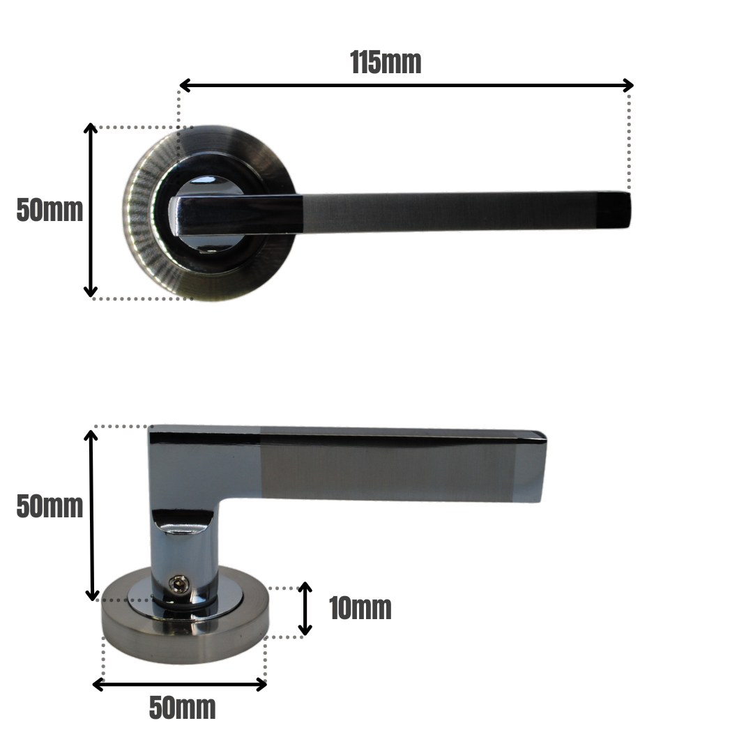 Naxos Door Handle on Rose Satin Chrome Plated Door Handle Lever