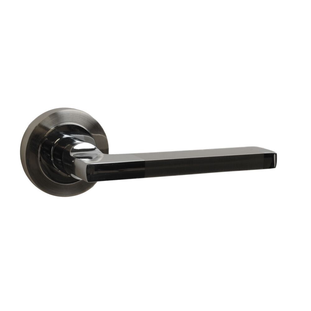 Naxos Door Handle on Rose Satin Chrome Plated Door Handle Lever