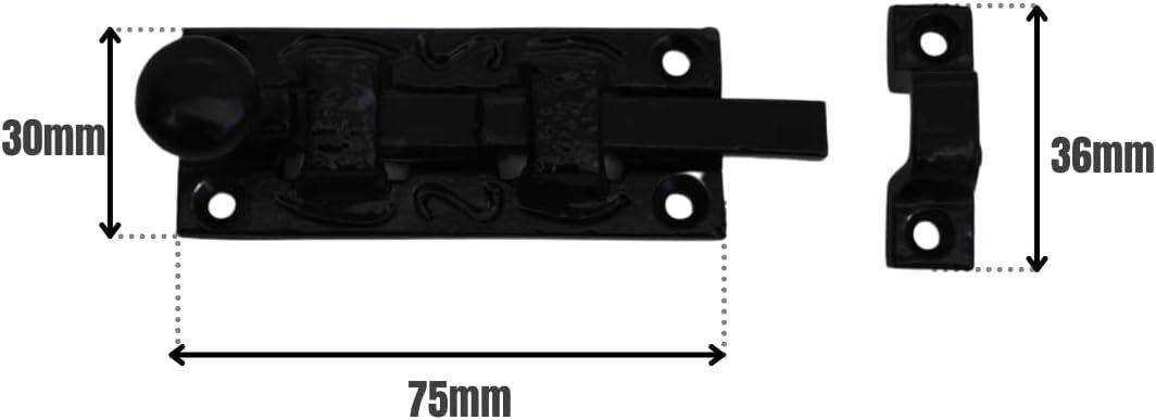 Door Bolt Straight 75mm on Black Antique, Surface Mounted Door Bolt,Sliding Door