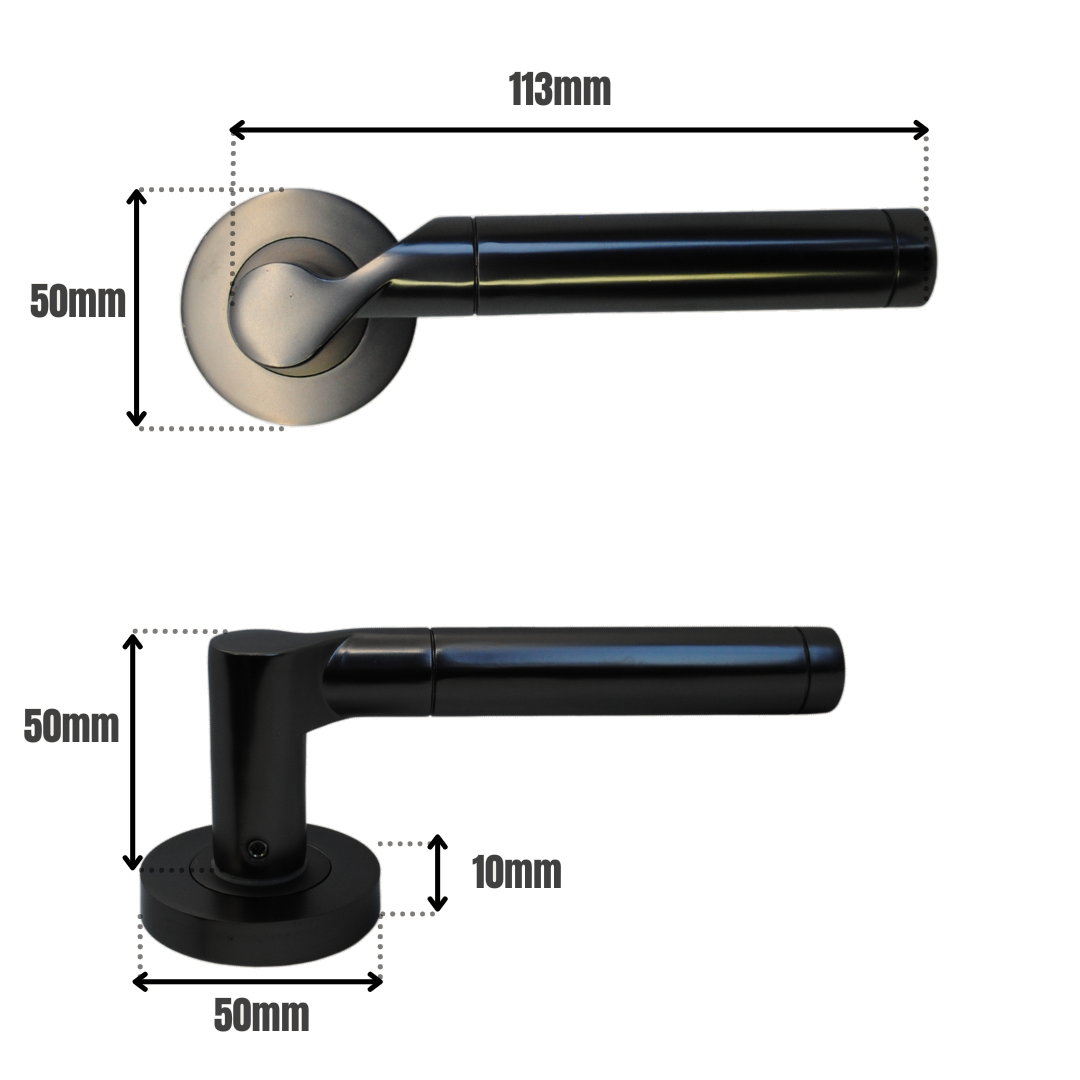 Door Handle on Rose Matt Black Nickel/Gunmetal Door Handle Lever