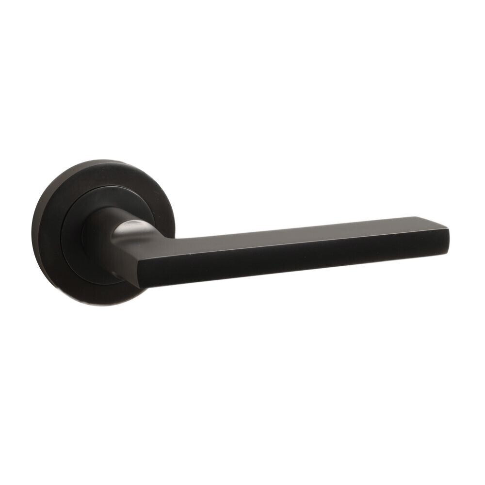 Door Handle on Rose on Gunmetal Door Handle Lever