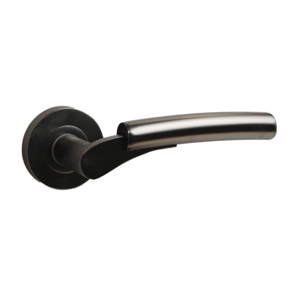 Door Handle on Rose Matt Black Nickel/Gunmetal Door Handle Lever