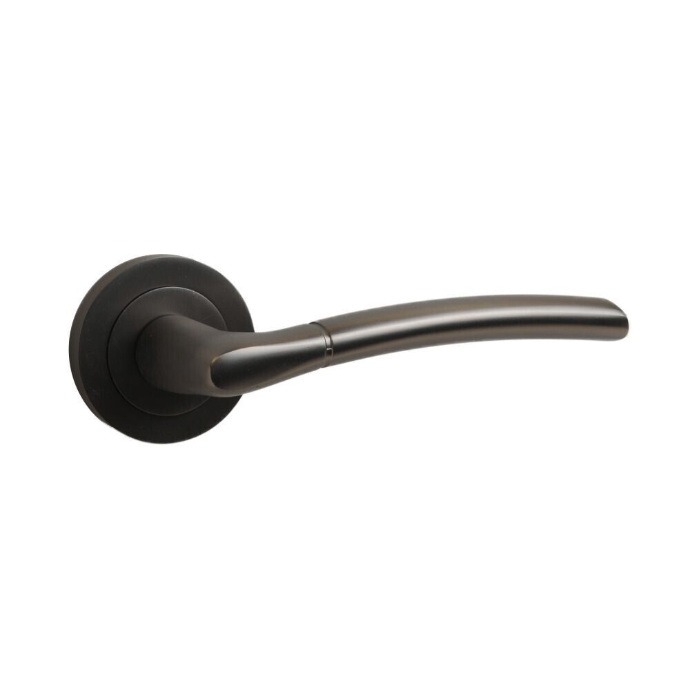 IOS Door Handle on Rose Matt Black Nickel/Gunmetal Door Handle Lever