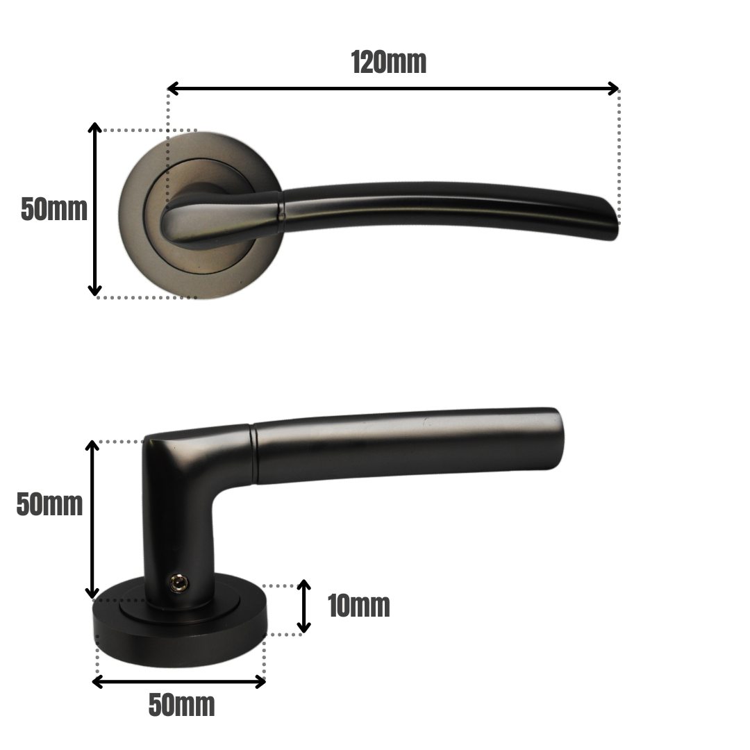 IOS Door Handle on Rose Matt Black Nickel/Gunmetal Door Handle Lever