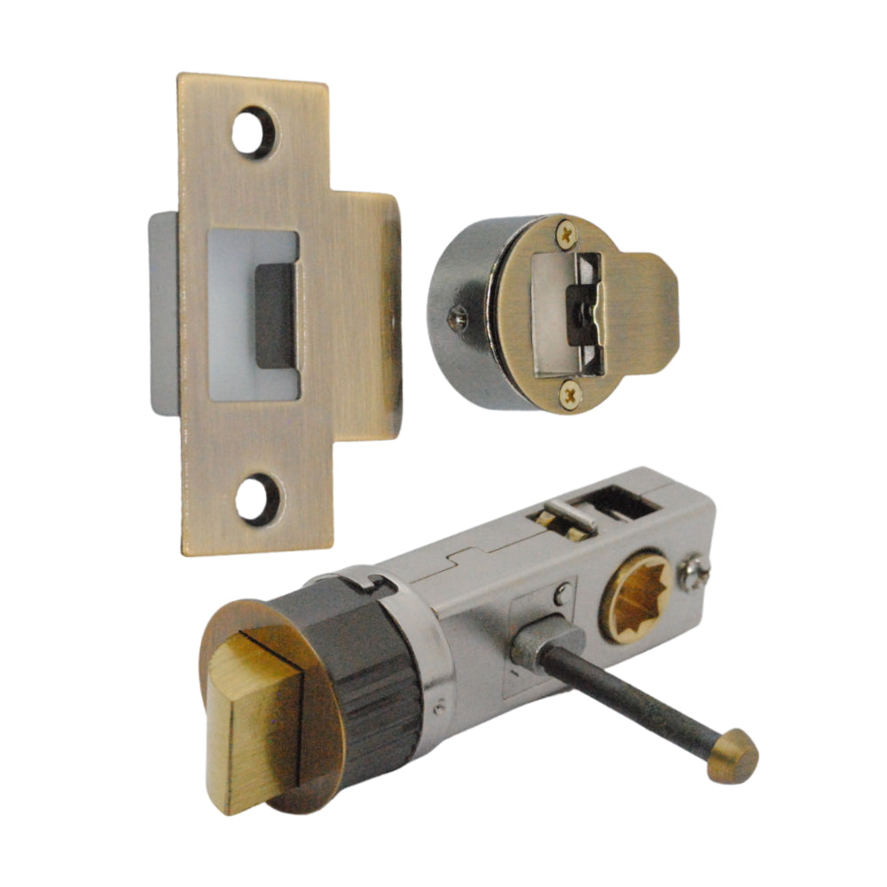 Quick Latch - Round Push Button Privacy Latch 71mm (57mm Backset) Antique Brass