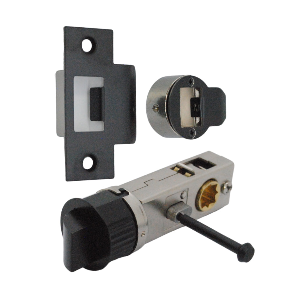 Quick Latch - Round Push Button Privacy Latch 71mm (57mm Backset) in Matt black