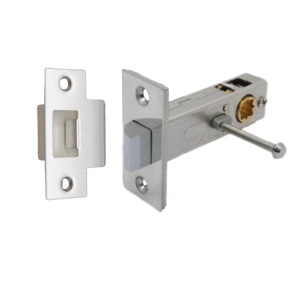 Premium Rectangular Push Button Privacy Tubular Latch 71mm (57mm Backset) in Polished Chrome