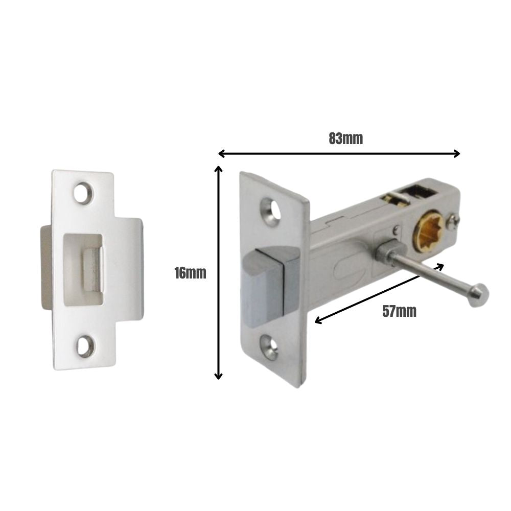 Premium Rectangular Push Button Privacy Tubular Latch 71mm (57mm Backset) in Polished Chrome