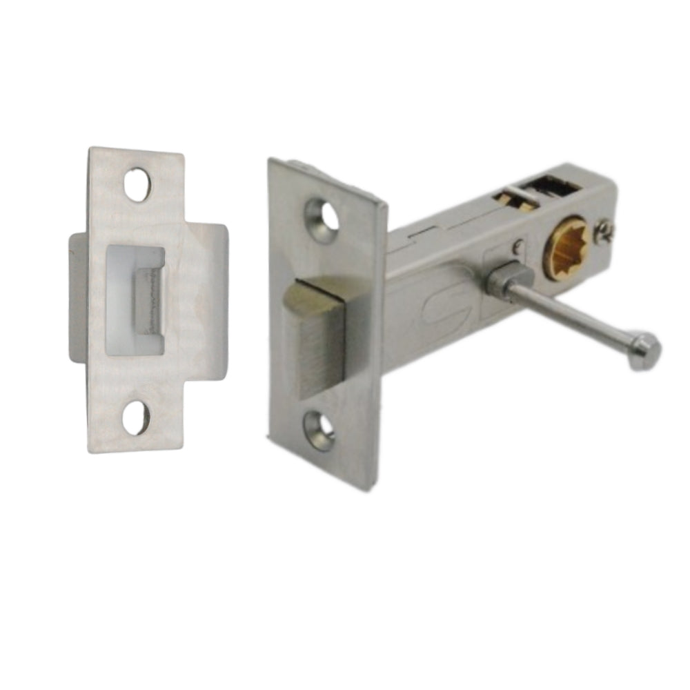 Premium Rectangular Push Button Privacy Tubular Latch 71mm (57mm Backset) in Satin Chrome