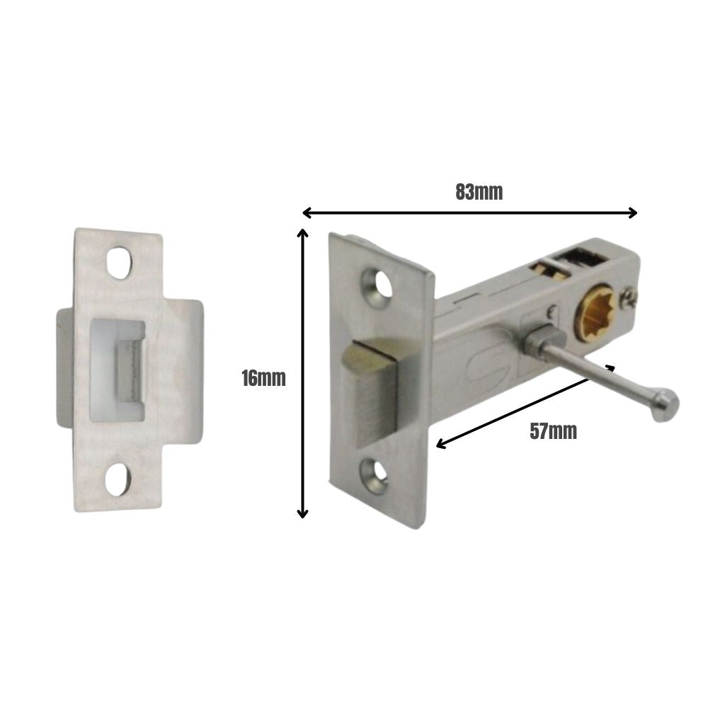Premium Rectangular Push Button Privacy Tubular Latch 71mm (57mm Backset) in Satin Chrome