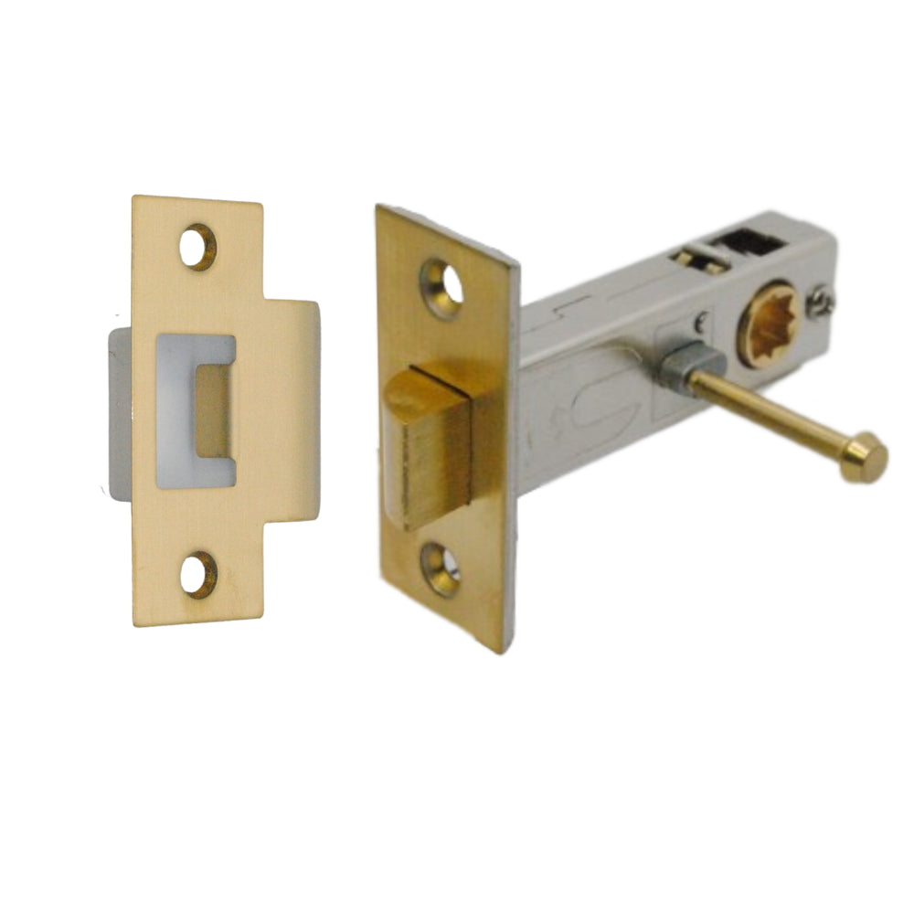 Premium Rectangular Push Button Privacy Tubular Latch 71mm (57mm Backset) Satin Brass
