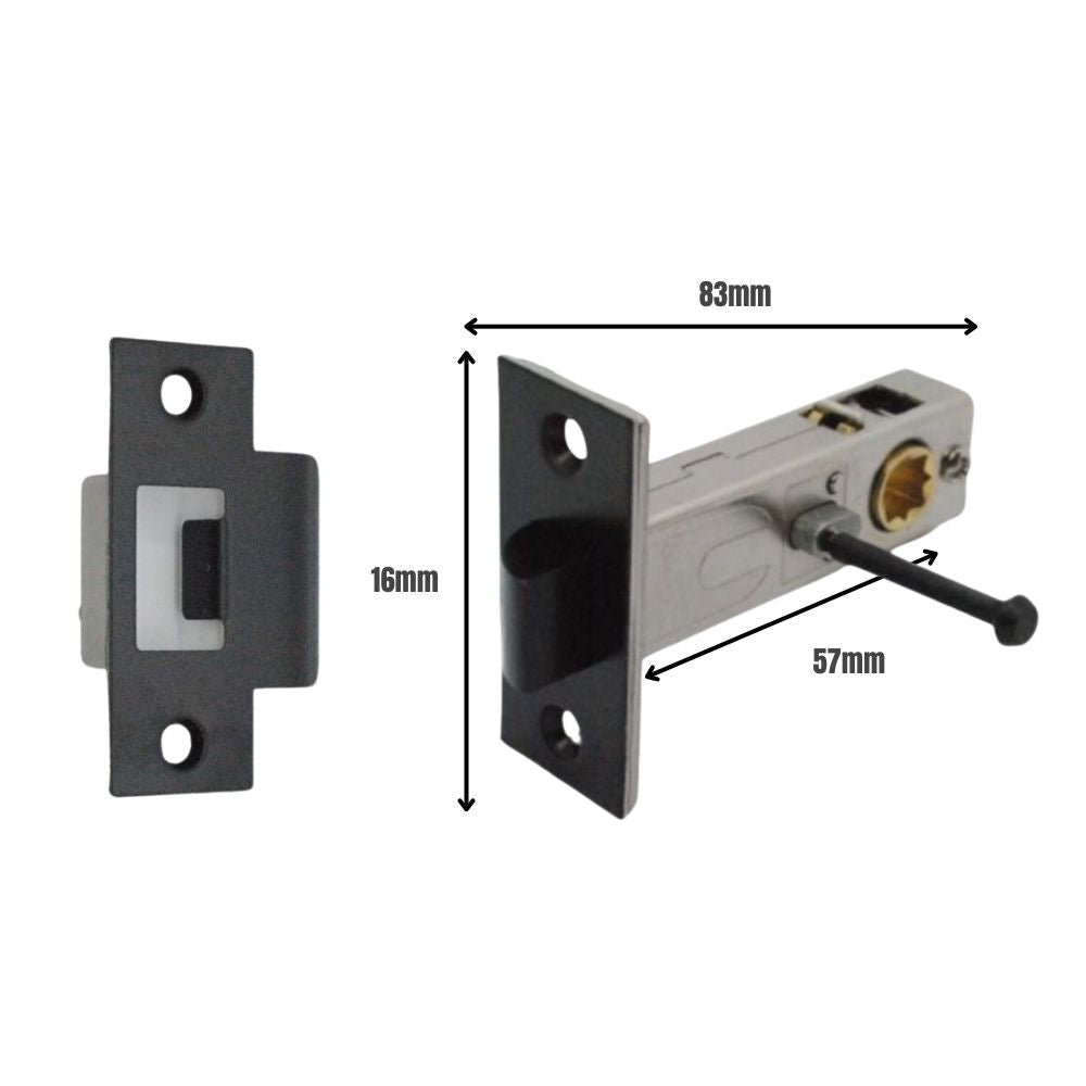Premium Rectangular Push Button Privacy Tubular Latch 71mm (57mm Backset) in Matt Black
