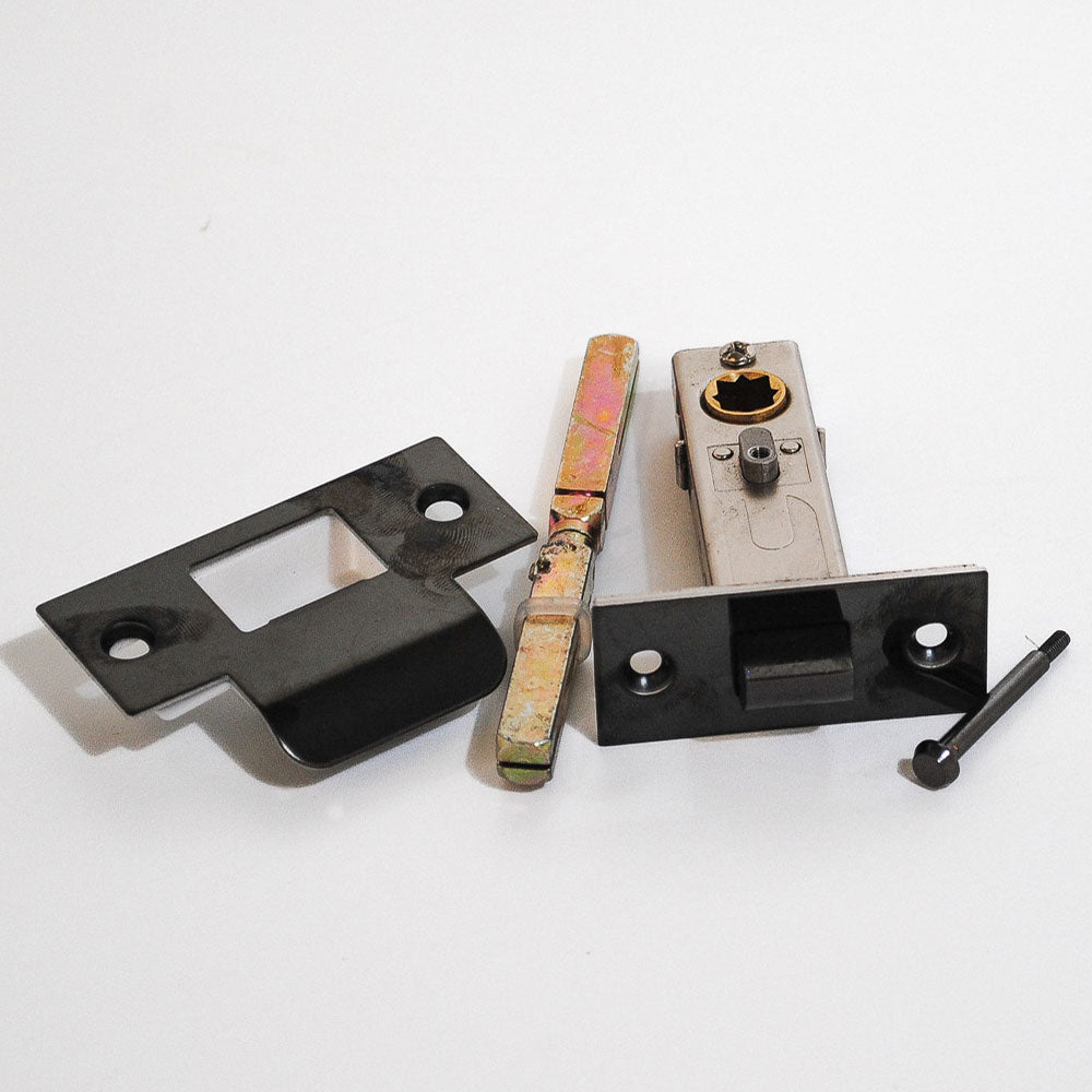 Premium Rectangular Push Button Privacy Tubular Latch 71mm (57mm Backset) in Black Nickel