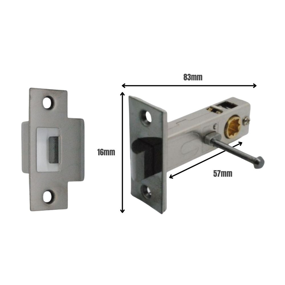 Premium Rectangular Push Button Privacy Tubular Latch 71mm (57mm Backset) in Black Nickel