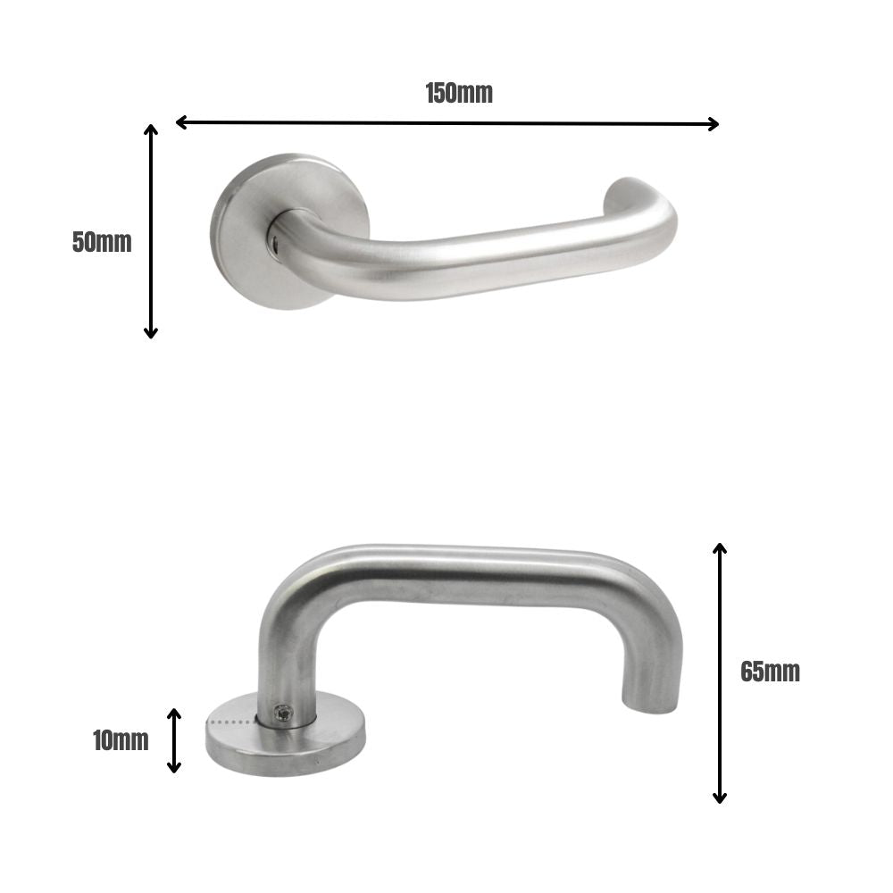 ViBE Runda Lever on Rose Door Handle in Satin Stainless Steel for Internal Doors