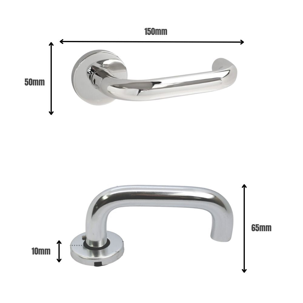 ViBE Runda Lever on Rose Door Handle in Polished Stainless Steel for Internal Doors