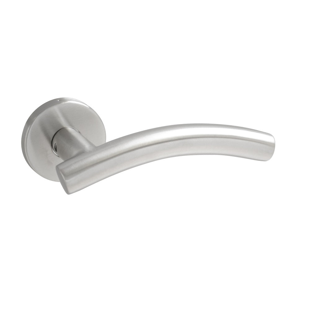 ViBE Curve Lever on Rose Door Handle in Satin Stainless Steel for Internal Doors