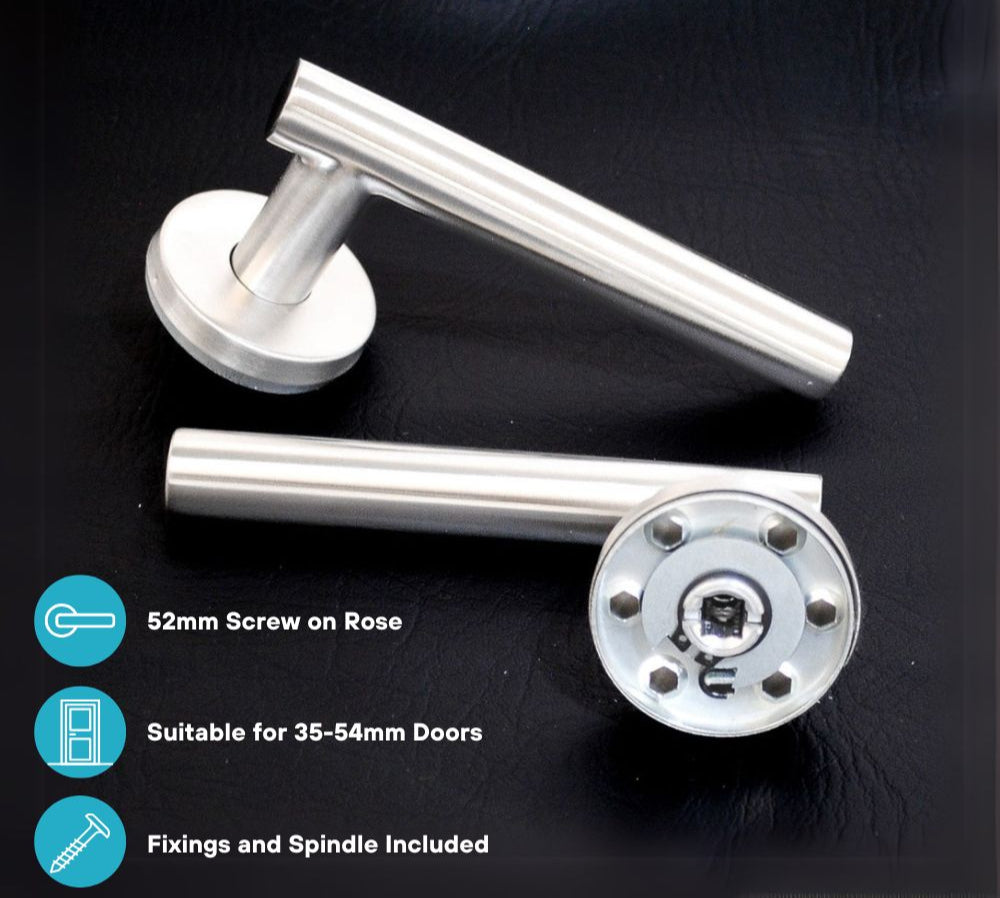ViBE Horna Lever on Rose Door Handle in Satin Stainless Steel for Internal Doors