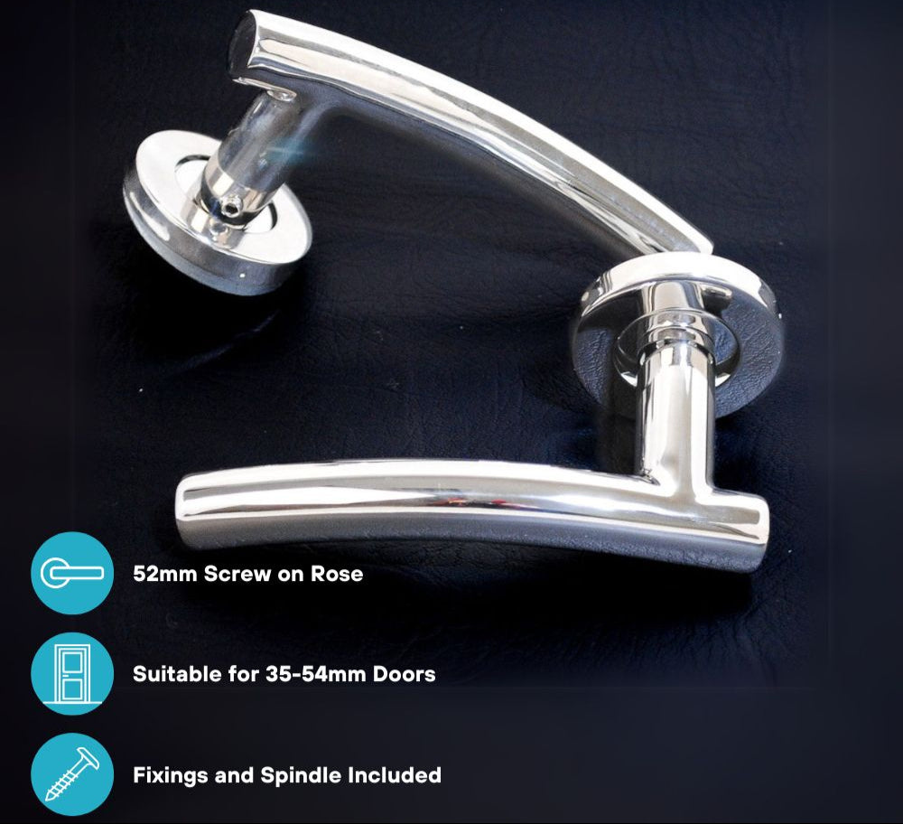 ViBE Horna Lever on Rose Door Handle in Polished Stainless Steel for Internal Doors