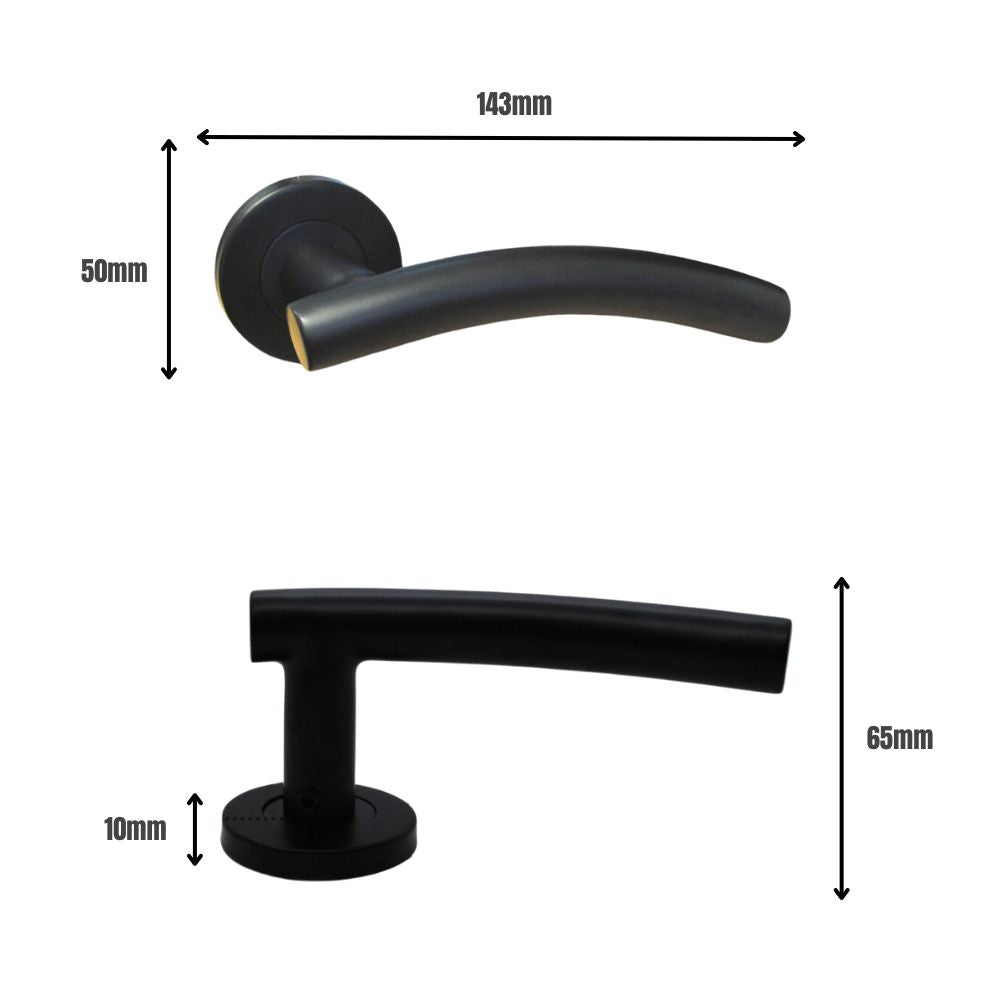ONYX Design Curve Lever on Rose Door Handle in Matt Black for Internal Doors