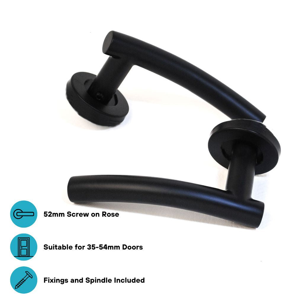 ONYX Design Curve Lever on Rose Door Handle in Matt Black for Internal Doors