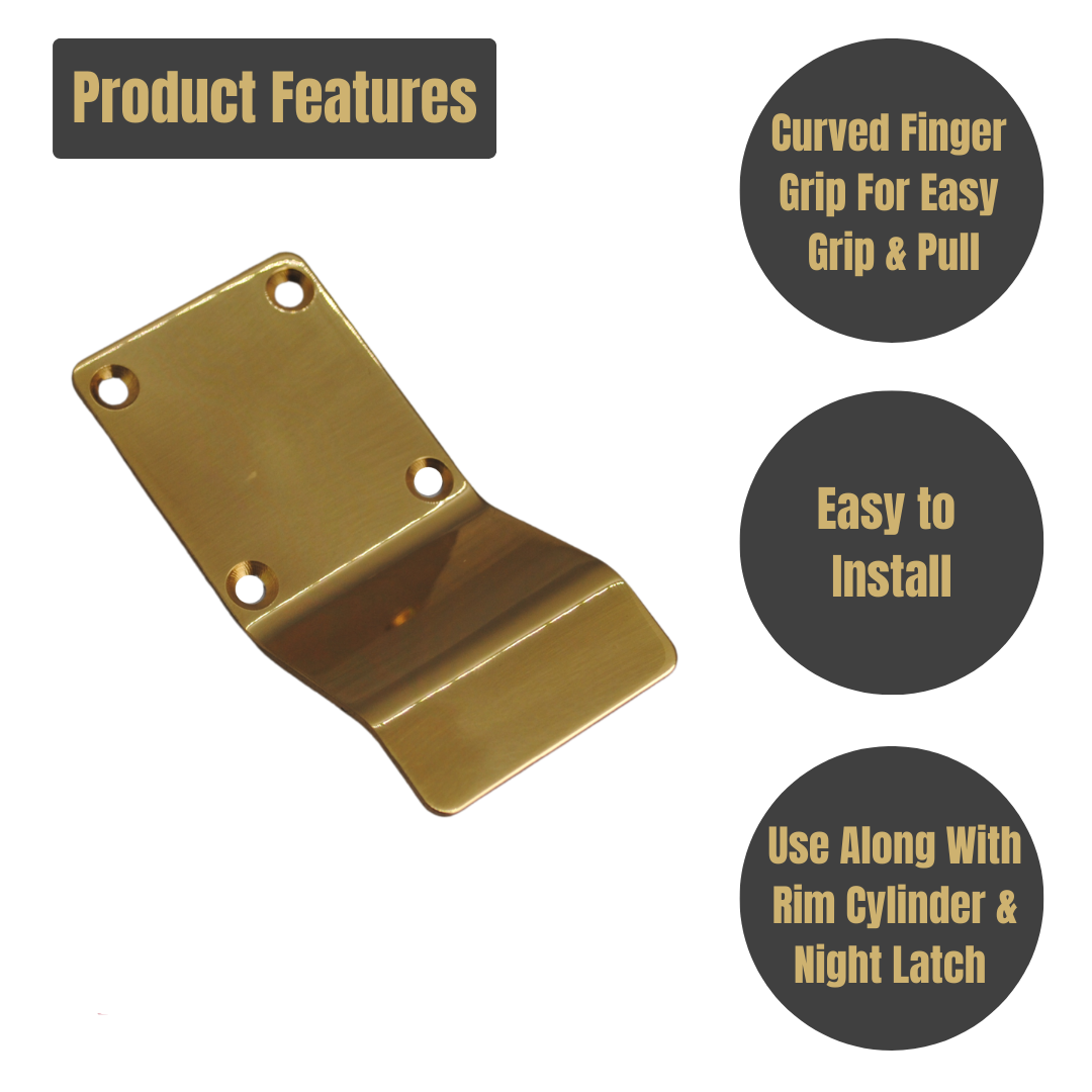 Vibe Victorian Cylinder Pull on Polished Brass with Curved Finger Grip for Cylinder Locks