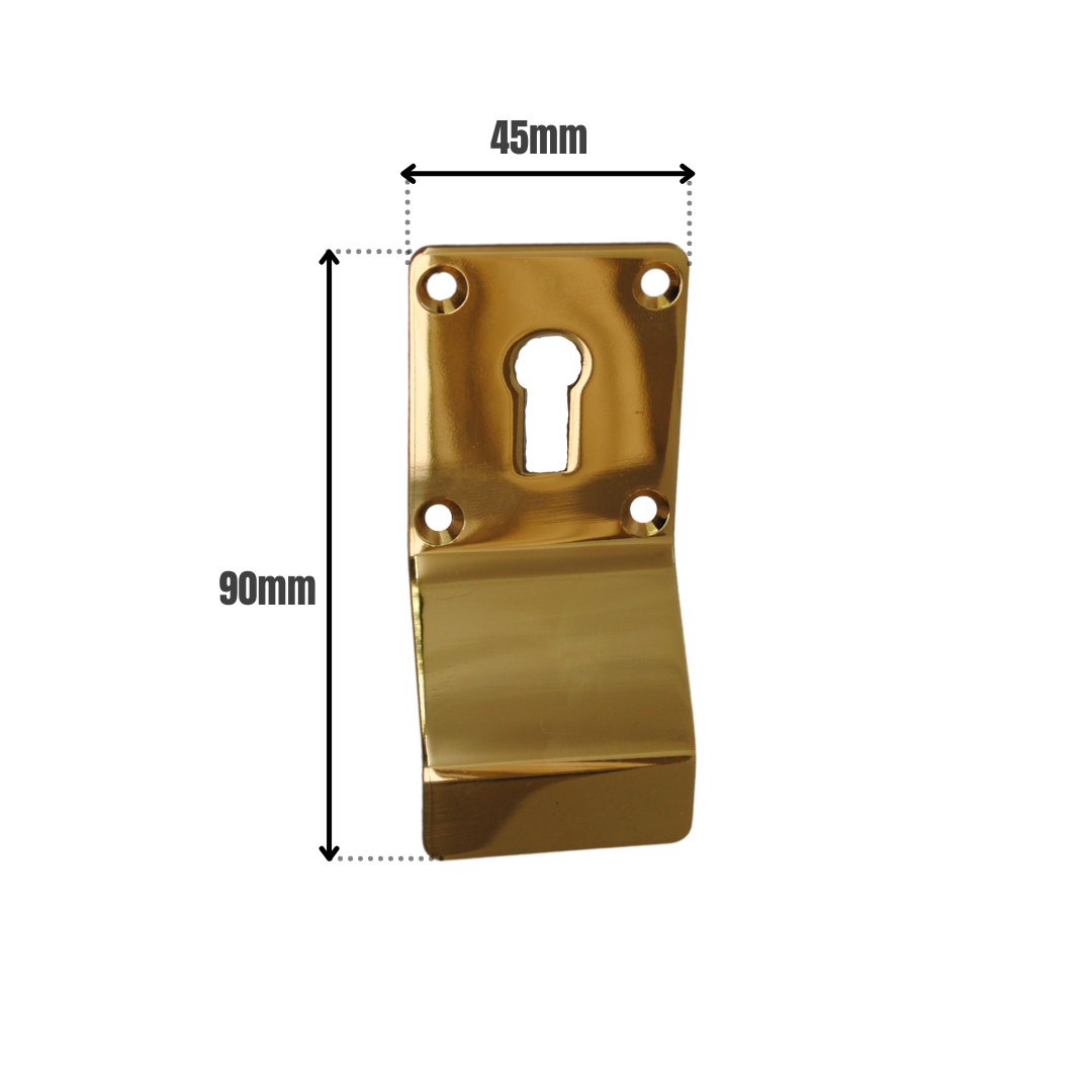 Vibe Cylinder Pull Keyhole 90x45mm on Polished Brass with Curved Finger Grip for Cylinder Locks