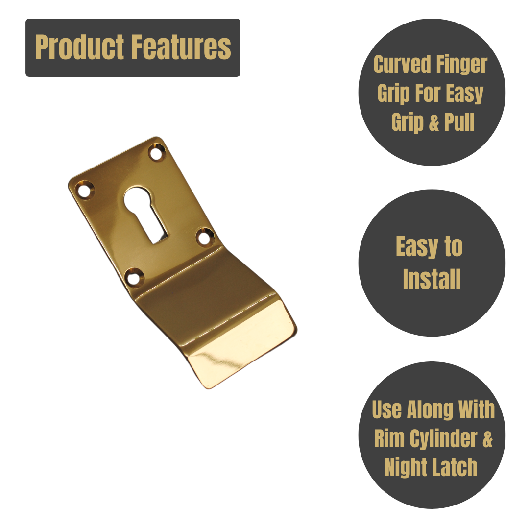 Vibe Cylinder Pull Keyhole 90x45mm on Polished Brass with Curved Finger Grip for Cylinder Locks