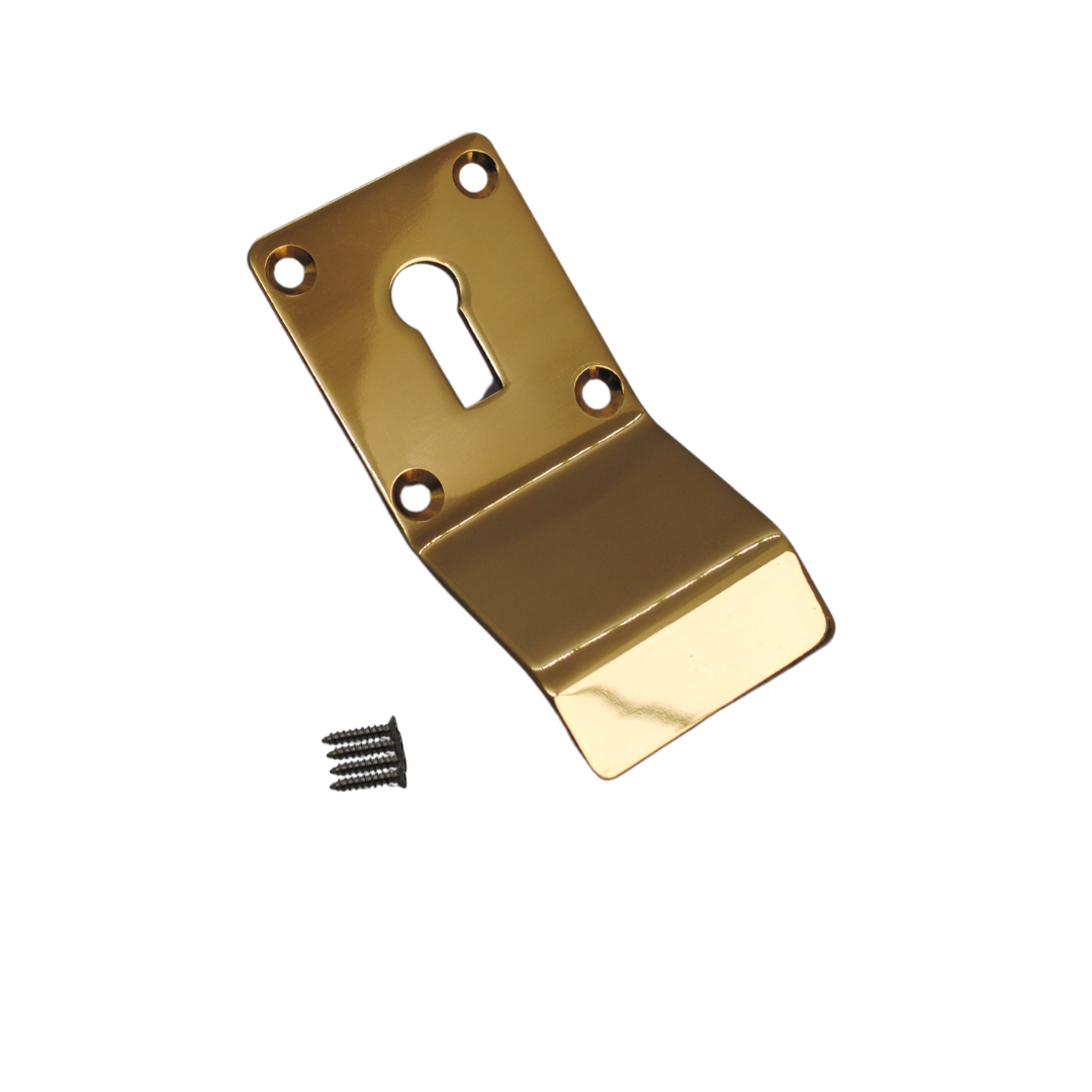 Vibe Cylinder Pull Keyhole 90x45mm on Polished Brass with Curved Finger Grip for Cylinder Locks