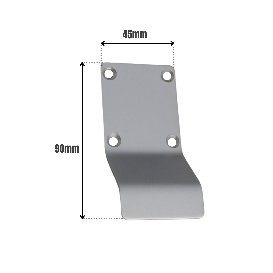 Vibe Cylinder Pull Blank 90x45mm on Satin Anodised Aluminium with Curved Finger Grip for Cylinder Locks