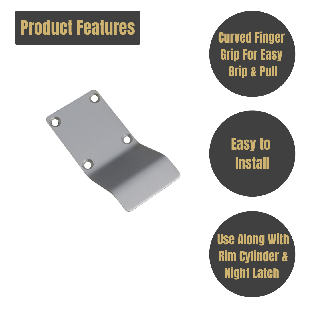 Vibe Cylinder Pull Blank 90x45mm on Satin Anodised Aluminium with Curved Finger Grip for Cylinder Locks