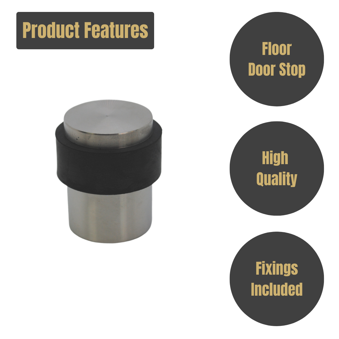 Vibe Floor Door Stop 30mm x 40mm on Satin Stainless Steel