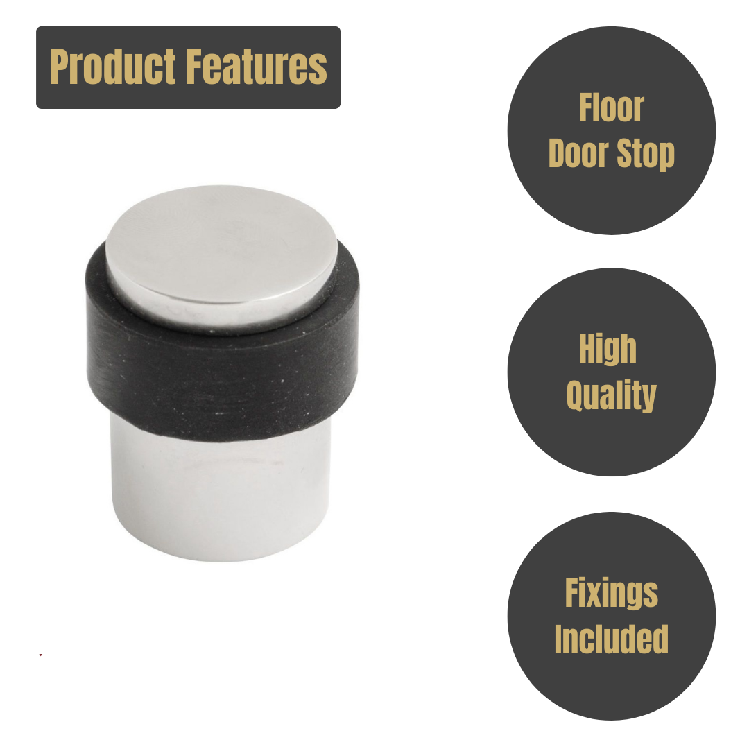 Vibe Floor Door Stop 30mm x 40mm on Polished Stainless Steel