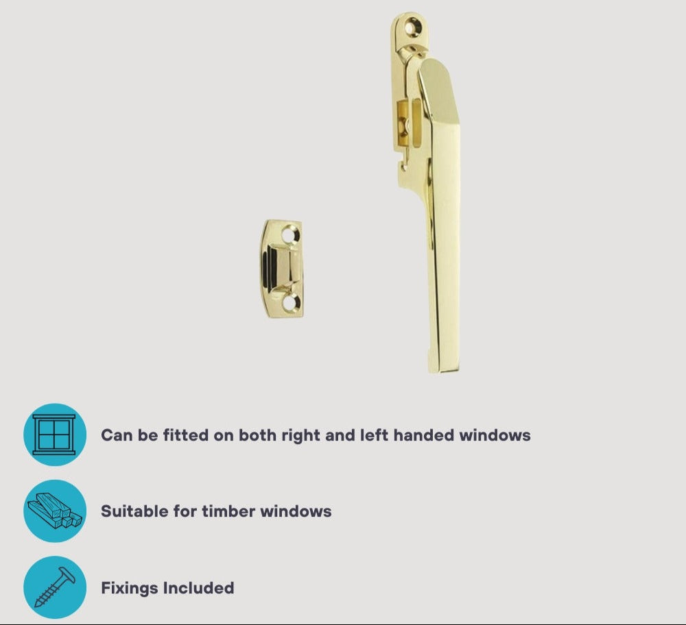 Window Casement Fastener in Polished Brass