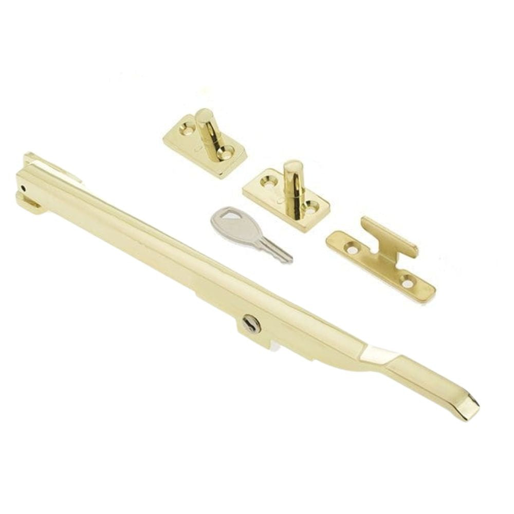 Locking Window Casement Stay 250mm in Polished Brass