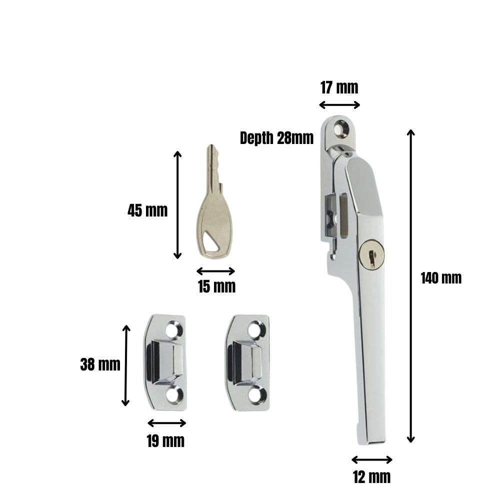 Locking Window Casement Fastener in Polished Chrome