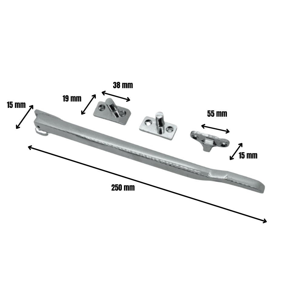 Window Casement Stay 250mm in Polished Chrome