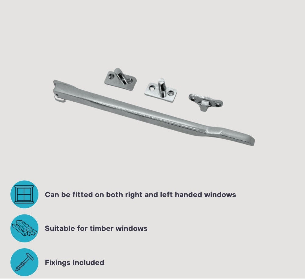 Window Casement Stay 250mm in Polished Chrome