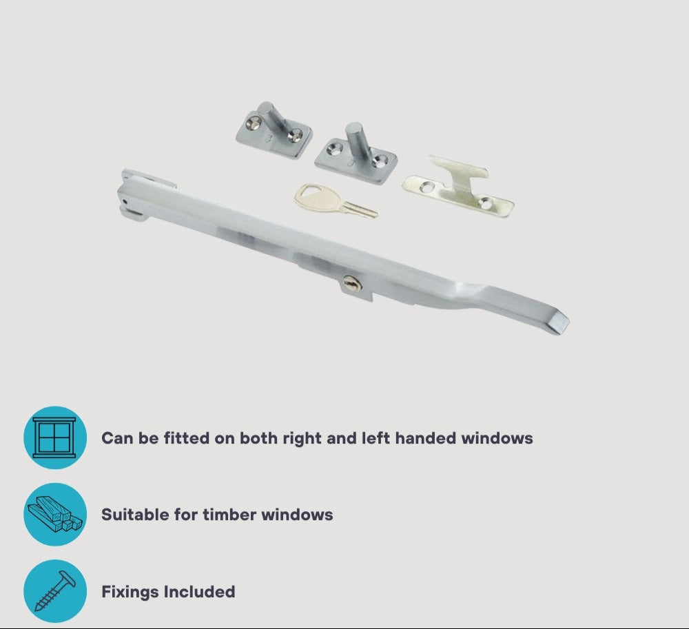 Locking Window Casement Stay 250mm in Polished Chrome