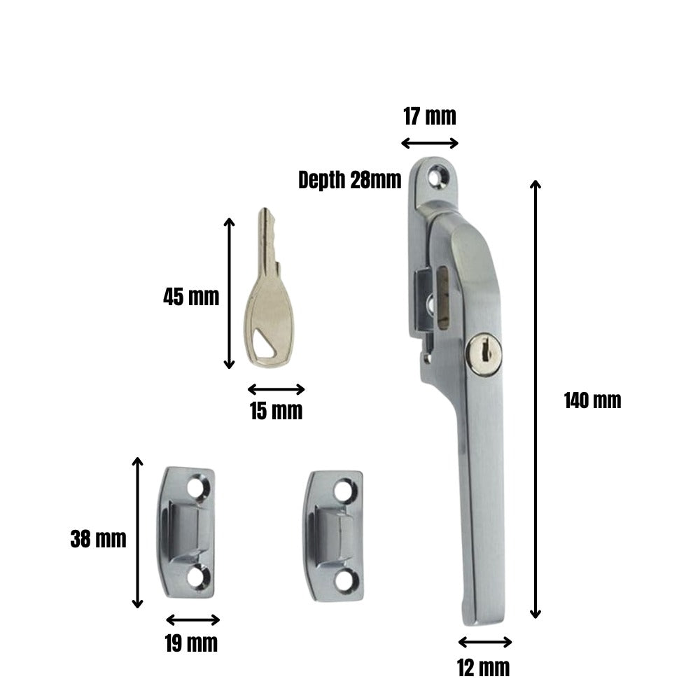 Locking Window Casement Fastener in Satin Chrome
