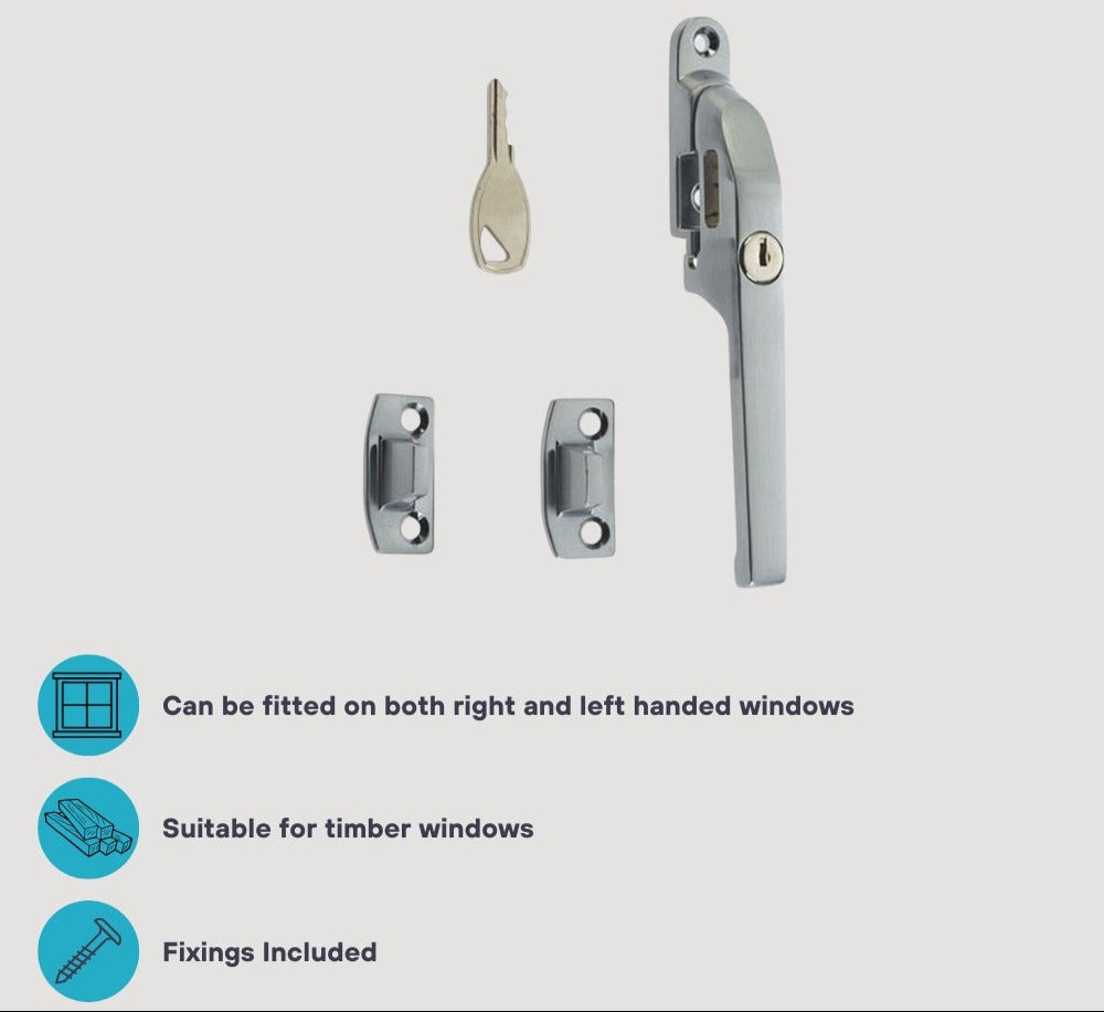Locking Window Casement Fastener in Satin Chrome