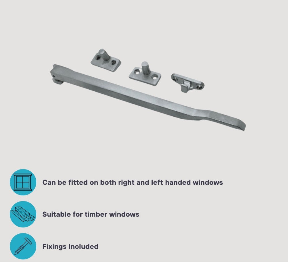 Window Casement Stay 250mm in Satin Chrome