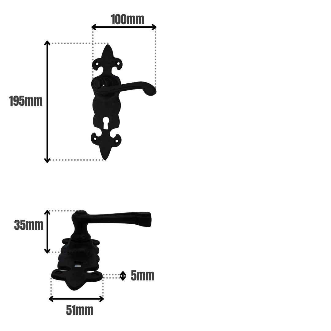 Fleur de Lys Lever Lock on Black Antique for Internal Doors