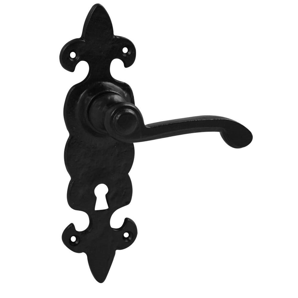 Fleur de Lys Lever Lock on Black Antique for Internal Doors