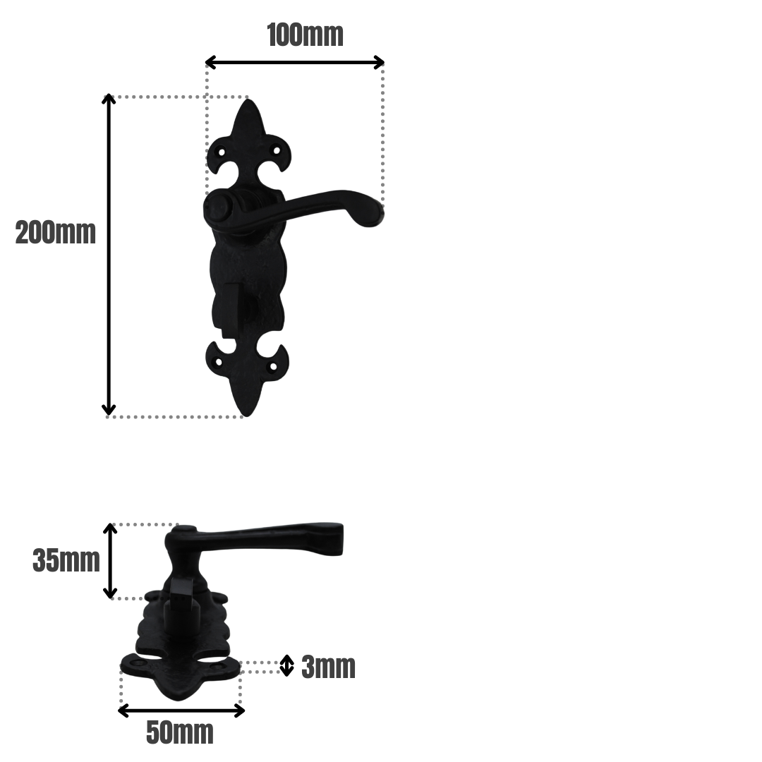 Fleur de Lys Lever Bathroom on Black Antique for Internal Doors