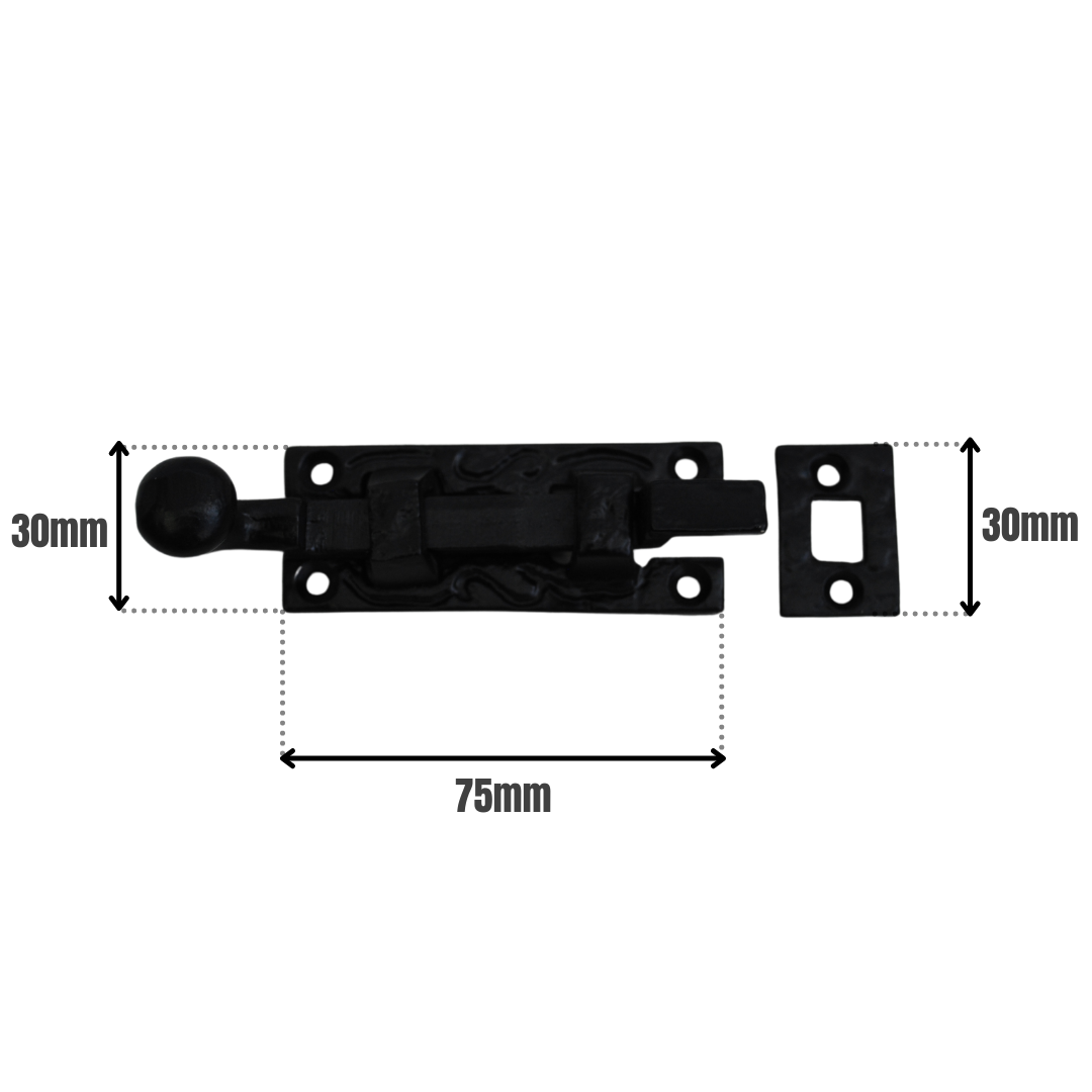 Door Bolt Necked 75mm on Black Antique