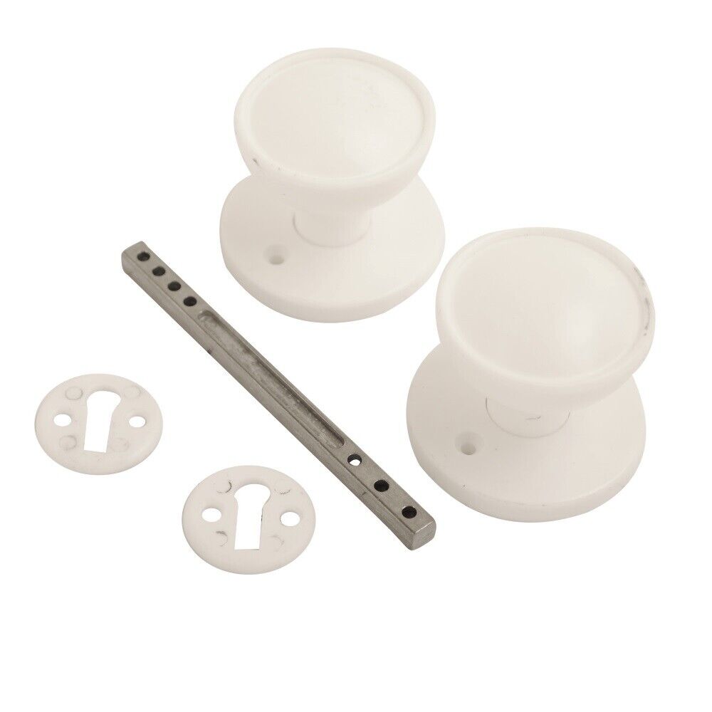 Rim / Mortice Plastic Door Knob Set Brown, Black or White For Shed Gate Door