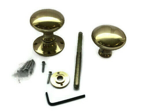 Victorian Polished Brass Furniture Rim Round Door Knob Set Ball Style