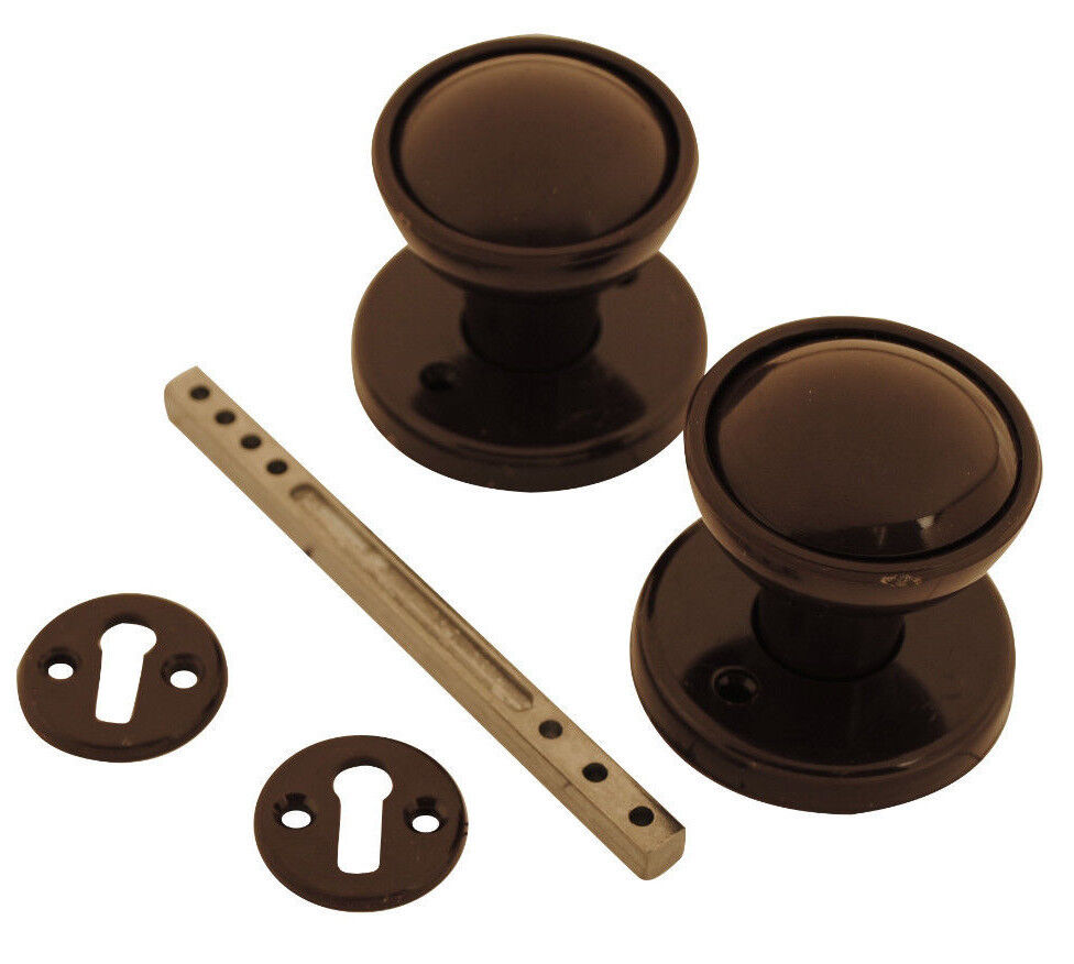 Rim / Mortice Plastic Door Knob Set Brown, Black or White For Shed Gate Door
