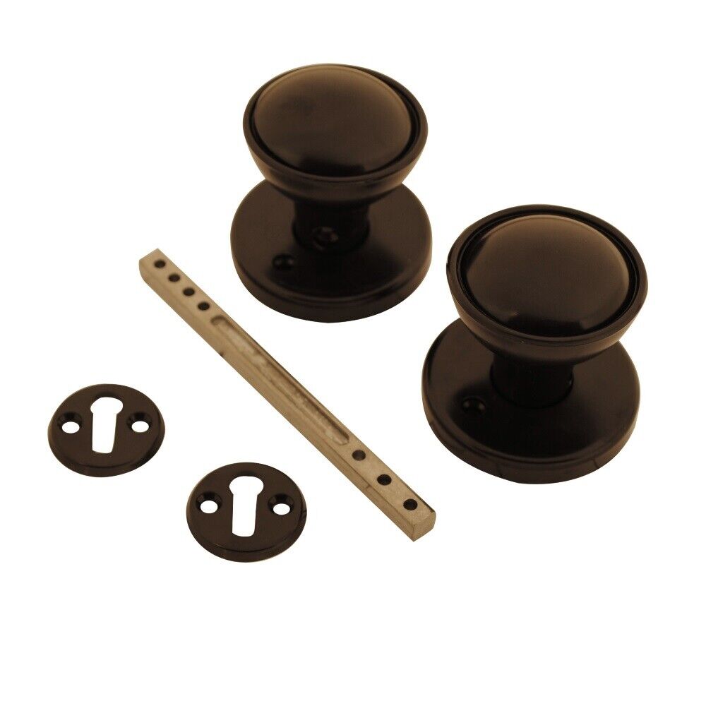 Rim / Mortice Plastic Door Knob Set Brown, Black or White For Shed Gate Door